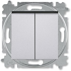 Фото ABB Levit 2CHH595245A6070 Переключатель двухклавишный (10 А, под рамку, скрытая установка, серебро/дымчатый черный)