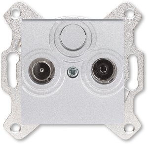 Фото ABB Levit 2CHH083607A6070 Розетка телевизионная проходная (Radio+TV, под рамку, с/у, cеребро/дымчатый черный)