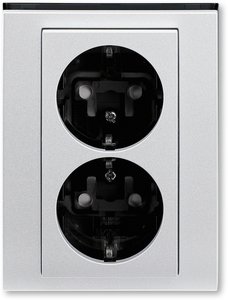 Фото ABB Levit 2CHH223457C6070 Розетка двойная с заземляющим контактом (16 А, шторки, в сборе, скрытая установка, серебро/дымчатый чёрный)