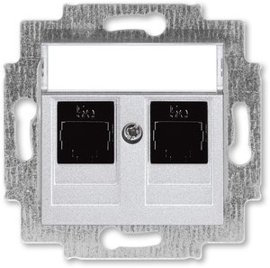 Фото ABB Levit 2CHH295118A6070 Розетка компьютерная (поле для надписи, 2хRJ45, под рамку, cat.5e, с/у, серебро/дымчатый черный)