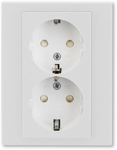 Фото ABB Levit 2CHH223457C6016 Розетка двойная с заземляющим контактом (16 А, шторки, в сборе, скрытая установка, серый/белый)
