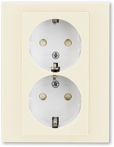 Фото ABB Levit 2CHH223457C6017 Розетка двойная с заземляющим контактом (16 А, шторки, в сборе, скрытая установка, слоновая кость/белый)