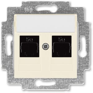 Фото ABB Levit 2CHH295118A6017 Розетка компьютерная (поле для надписи, 2хRJ45, под рамку, cat.5e, с/у, слоновая кость/белый)