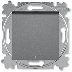 Фото ABB Levit 2CHH599147A6069 Выключатель кнопочный (подсветка, 10 А, под рамку, скрытая установка, сталь/дымчатый черный)