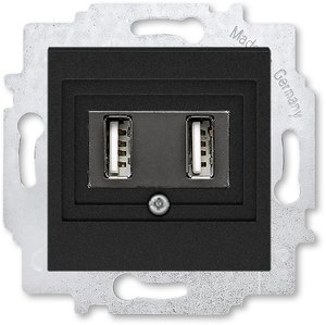 Фото ABB Levit 2CHH290040A6063 Розетка USB (2xUSB, под рамку, скрытая установка, антрацит/дымчатый черный)