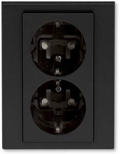Фото ABB Levit 2CHH223457C6063 Розетка двойная с заземляющим контактом (16 А, шторки, в сборе, скрытая установка, антрацит/дымчатый чёрный)