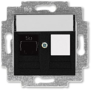 Фото ABB Levit 2CHH295117A6063 Розетка компьютерная (поле для надписи, RJ45+заглушка, под рамку, cat.5e, с/у, антрацит/дымчатый черный)