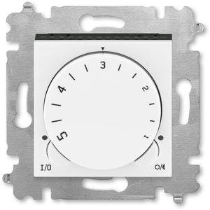 Фото ABB Levit 2CHH920003A6062 Терморегулятор поворотный универсальный (16 A, под рамку, с/у, белый/дымчатый черный)