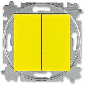 Фото ABB Levit 2CHH590545A6064 Выключатель двухклавишный (10 А, под рамку, скрытая установка, желтый/дымчатый черный)
