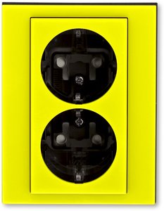 Фото ABB Levit 2CHH223457C6064 Розетка двойная с заземляющим контактом (16 А, шторки, в сборе, скрытая установка, желтый/дымчатый чёрный)