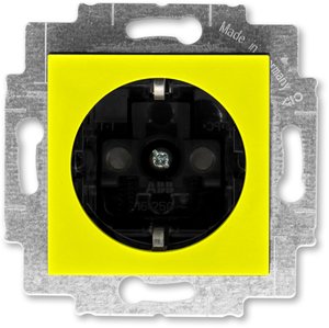 Фото ABB Levit 2CHH203457A6064 Розетка с заземляющим контактом (16 А, шторки, под рамку, скрытая установка, желтый/дымчатый черный)