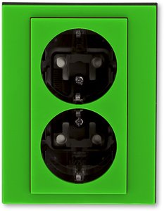 Фото ABB Levit 2CHH223457C6067 Розетка двойная с заземляющим контактом (16 А, шторки, в сборе, скрытая установка, зеленый/дымчатый чёрный)