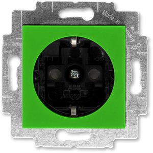 Фото ABB Levit 2CHH203457A6067 Розетка с заземляющим контактом (16 А, шторки, под рамку, скрытая установка, зеленый/дымчатый черный)