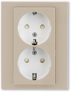 Фото ABB Levit 2CHH223457C6018 Розетка двойная с заземляющим контактом (16 А, шторки, в сборе, скрытая установка, кофе макиато/белый)