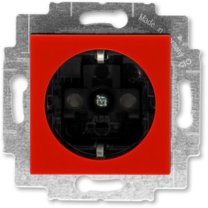 Фото ABB Levit 2CHH203457A6065 Розетка с заземляющим контактом (16 А, шторки, под рамку, скрытая установка, красный/дымчатый черный)