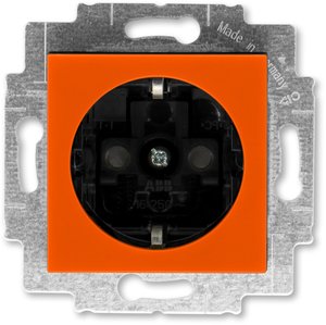 Фото ABB Levit 2CHH203457A6066 Розетка с заземляющим контактом (16 А, шторки, под рамку, скрытая установка, оранжевый/дымчатый черный)