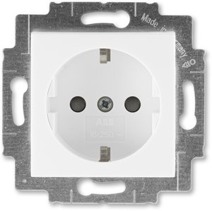 Фото ABB Levit 2CHH203457A6003 Розетка с заземляющим контактом (16 А, шторки, под рамку, скрытая установка, белый/белый)