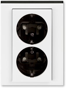 Фото ABB Levit 2CHH223457C6062 Розетка двойная с заземляющим контактом (16 А, шторки, в сборе, скрытая установка, белый/дымчатый чёрный)
