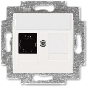 Фото ABB Levit 2CHH295117A6068 Розетка компьютерная (поле для надписи, RJ45+заглушка, под рамку, cat.5e, с/у, жемчуг/ледяной)