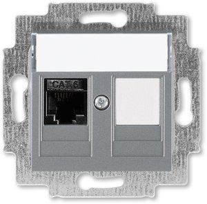Фото ABB Levit 2CHH296117A6069 Розетка компьютерная (поле для надписи, RJ45+заглушка, под рамку, cat.6, с/у, сталь/дымчатый черный)