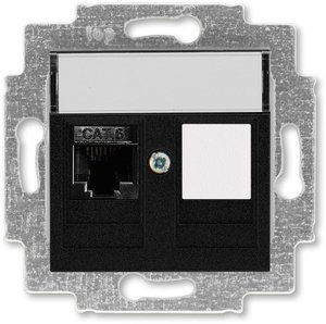 Фото ABB Levit 2CHH296117A6063 Розетка компьютерная (поле для надписи, RJ45+заглушка, под рамку, cat.6, с/у, антрацит/дымчатый черный)