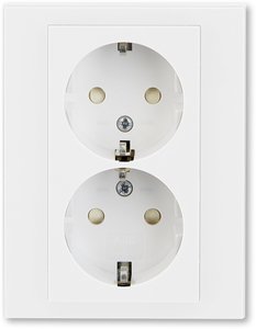 Фото ABB Levit 2CHH223457C6003 Розетка двойная с заземляющим контактом (16 А, шторки, в сборе, скрытая установка, белый/белый)
