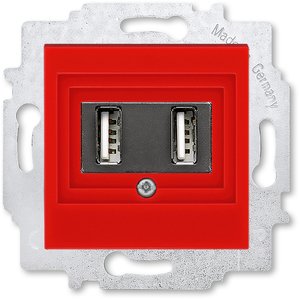 Фото ABB Levit 2CHH290040A6065 Розетка USB (2xUSB, под рамку, скрытая установка, красный/дымчатый черный)