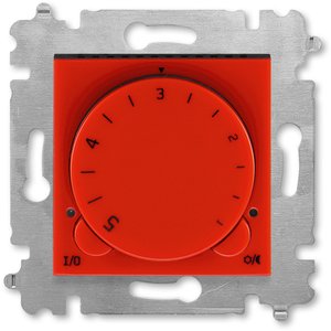 Фото ABB Levit 2CHH920003A6065 Терморегулятор поворотный универсальный (16 A, под рамку, с/у, красный/дымчатый черный)