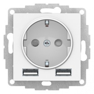 Фото Schneider Electric AtlasDesign ATN000130 Розетка USB (2xUSB, A+A, 5В/2.4А, 2х5В/1.2А, под рамку, скрытая установка, белая)