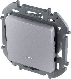 Фото Legrand Inspiria 673612 выключатель одноклавишный с подсветкой/индикацией для скрытого монтажа, цвет "Алюминий", номинальный ток 10 А, напряжение ~250 В