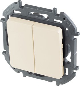 Фото Legrand Inspiria 673621 выключатель двухклавишный для скрытого монтажа, цвет "Слоновая кость", номинальный ток 10 А, напряжение ~250В.