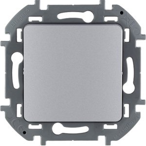 Фото Legrand Inspiria 673692 переключатель кнопочный одноклавишный для скрытого монтажа, цвет "Алюминий", номинальный ток 6 А, напряжение ~250В