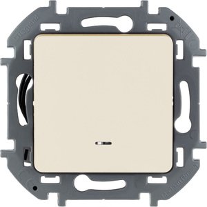 Фото Legrand Inspiria 673661 переключатель одноклавишный с подсветкой/индикацией для скрытого монтажа, цвет "Слоновая кость", номинальный ток 10 А, напряжение ~250В