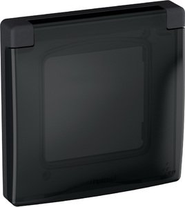 Фото Legrand Inspiria 673923 рамка с защитной крышкой IP44 IK07 для скрытого монтажа 1 механизма Legrand Inspiria, степень пылевлагозащиты IP44, степень ударопрочности IK07, цвет "Антрацит"