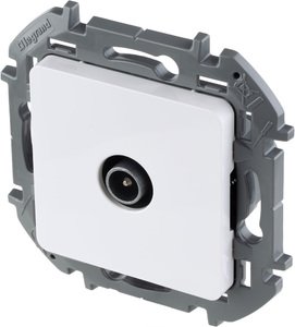 Фото Legrand Inspiria 673870 розетка телевизионная для скрытого монтажа, оконечная для схемы "шлейф", 10 дБ 4-862 МГц, цвет "Белый"
