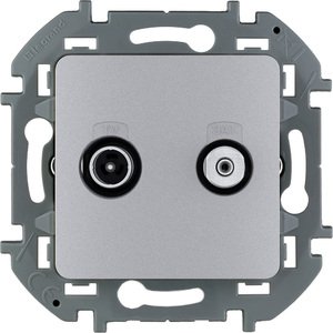 Фото Legrand Inspiria 673882 розетка телевизионная-спутниковая для скрытого монтажа, для схемы "звезда", 1.5 дБ 4-2400 МГц / 2 дБ 4-2400 МГц, поддержка обратного питания для активных антенн до 500мА, цвет "Алюминий"