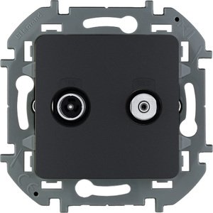 Фото Legrand Inspiria 673883 розетка телевизионная-спутниковая для скрытого монтажа, для схемы "звезда", 1.5 дБ 4-2400 МГц / 2 дБ 4-2400 МГц, поддержка обратного питания для активных антенн до 500мА, цвет "Антрацит"