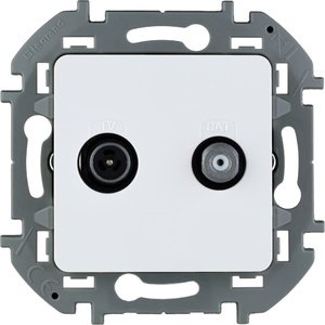 Фото Legrand Inspiria 673880 розетка телевизионная-спутниковая для скрытого монтажа, для схемы "звезда", 1.5 дБ 4-2400 МГц / 2 дБ 4-2400 МГц, поддержка обратного питания для активных антенн до 500мА, цвет "Белый"