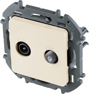 Фото Legrand Inspiria 673881 розетка телевизионная-спутниковая для скрытого монтажа, для схемы "звезда", 1.5 дБ 4-2400 МГц / 2 дБ 4-2400 МГц, поддержка обратного питания для активных антенн до 500мА, цвет "Слоновая кость"