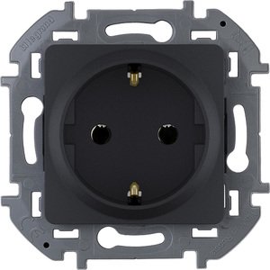 Фото Legrand Inspiria 673723 розетка с заземлением для скрытого монтажа, цвет "Антрацит", ток 16 А, напряжение ~250В, максимальная мощность 3680 Вт.