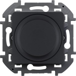 Фото Legrand Inspiria 673793 светорегулятор универсальный для светодиодных и других ламп, мощность 300 Вт лампы накаливания / 75 Вт светодиодные лампы, поворотно-нажимной, цвет "Антрацит"