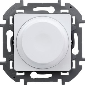 Фото Legrand Inspiria 673790 светорегулятор универсальный для светодиодных и других ламп, мощность 300 Вт лампы накаливания / 75 Вт светодиодные лампы, поворотно-нажимной, цвет "Белый"