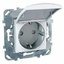 Фото Schneider Electric Unica MGU5.037.18TAZD Розетка с заземляющим контактом (16 А, под рамку, скрытая установка, шторки, крышка, белая)