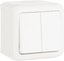 Фото Legrand Quteo 782301 Переключатель двухклавишный (10 А, в сборе, открытая установка, IP44, белый)