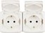 Фото Legrand Quteo 782323 Розетка двойная с заземляющим контактом, шторками и крышкой (16 А, в сборе, открытая установка, IP44, белая)