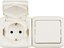 Фото Legrand Quteo 782318 Блок комбинированный (1 кл.+1 роз., 10+16 А, в сборе, открытая установка, з/к, шторки, крышка, белый)