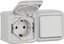 Фото Legrand Quteo 782348 Блок комбинированный (1 кл.+1 роз., 10+16 А, в сборе, открытая установка, з/к, шторки, крышка, серый)