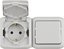 Фото Legrand Quteo 782348 Блок комбинированный (1 кл.+1 роз., 10+16 А, в сборе, открытая установка, з/к, шторки, крышка, серый)