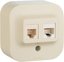 Фото Legrand Quteo 782251 Розетка комбинированная (RJ45+RJ11, cat.5e, UTP, в сборе, открытая установка, слоновая кость)