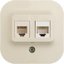 Фото Legrand Quteo 782251 Розетка комбинированная (RJ45+RJ11, cat.5e, UTP, в сборе, открытая установка, слоновая кость)
